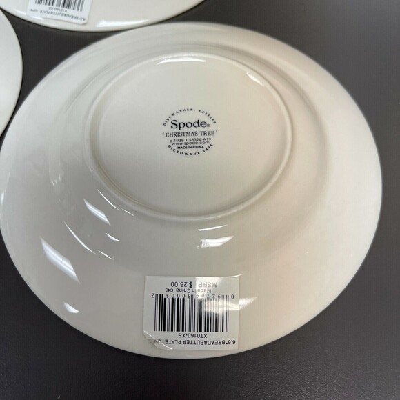 Spode Christmas Tree Bread & Butter Plates Green Band Lot of 3 - Retail $26 each - Picture 6 of 7